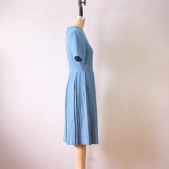 vintage blue wool knit dress | 1950s blue dress - Picture 4 of 15